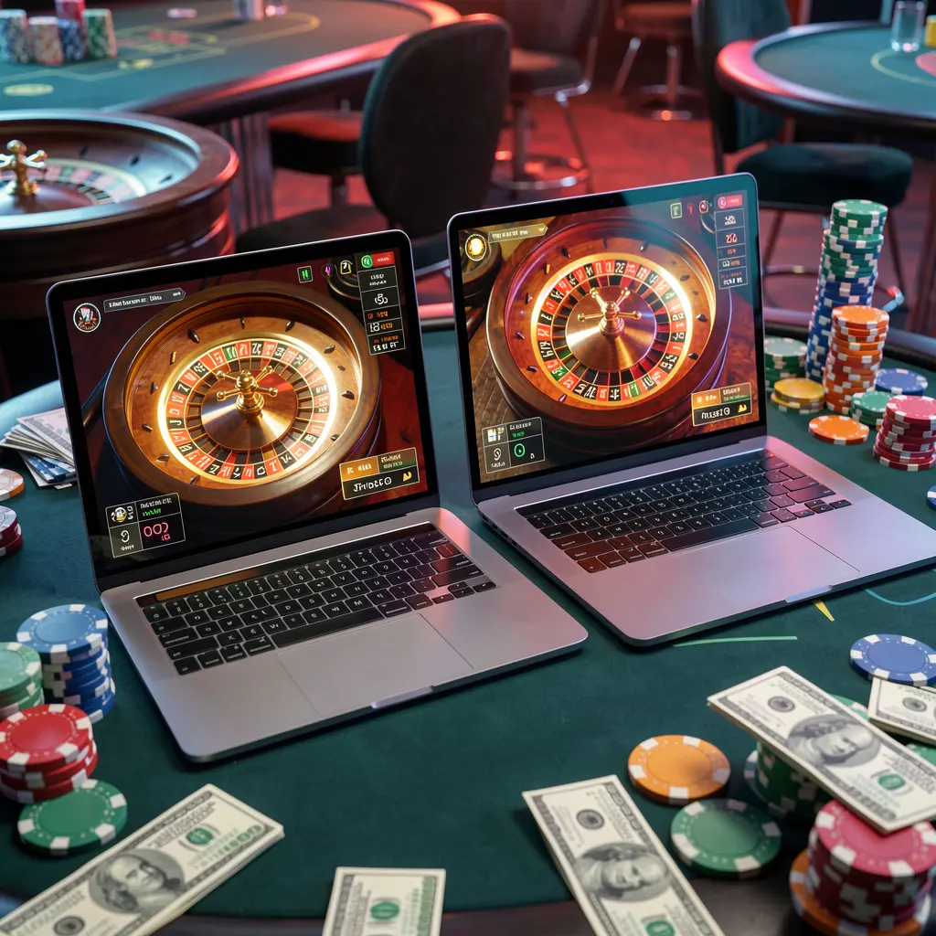 Modern laptop and smartphone displaying live roulette with stacked casino chips highlighting the immersive online casino environment at 77KK for Bangladesh
