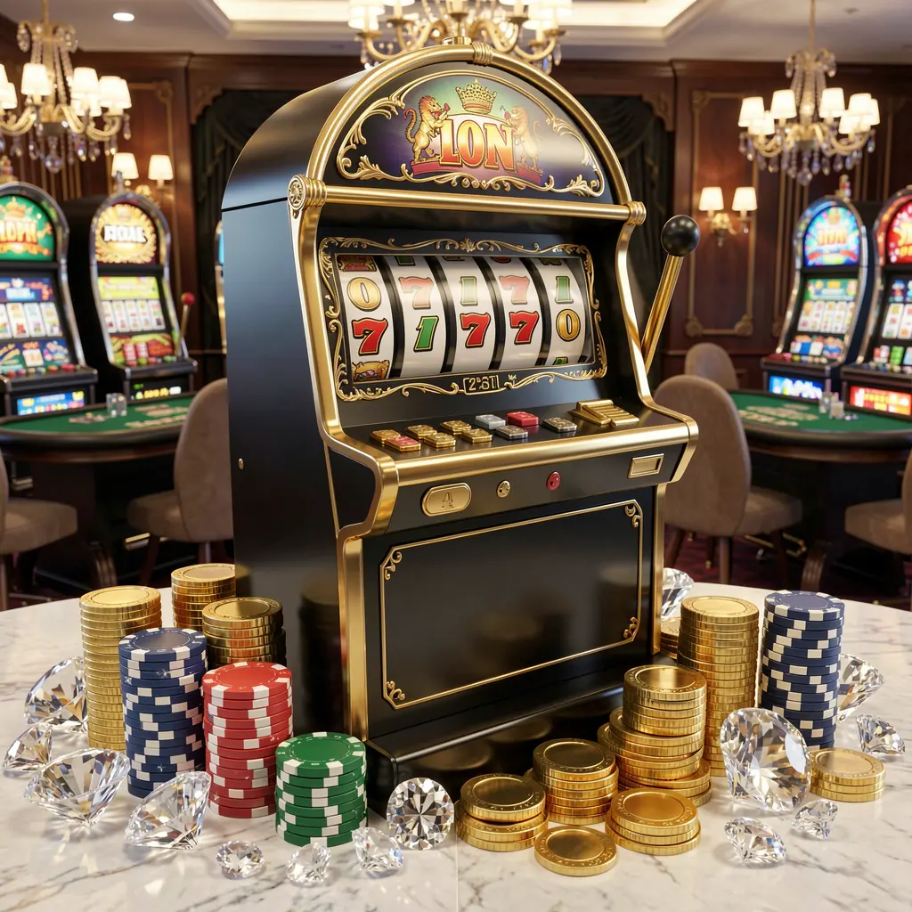 Stylish golden slot machine with triple seven symbols and scattered coins showcasing high quality slot gaming on 77KK for players in Bangladesh